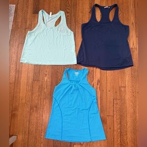 Athleta Racerback Tank Trio in Navy, Aqua, and Bright Blue